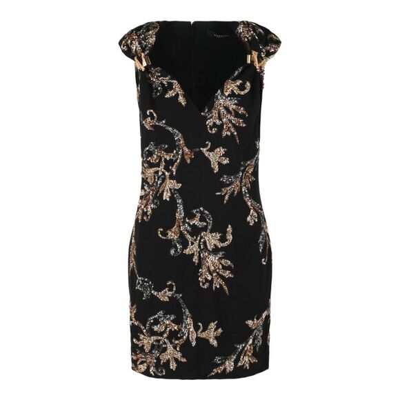 Versace Acanthus Leaf Sequin & Crystal Embellished Minidress Black Womens